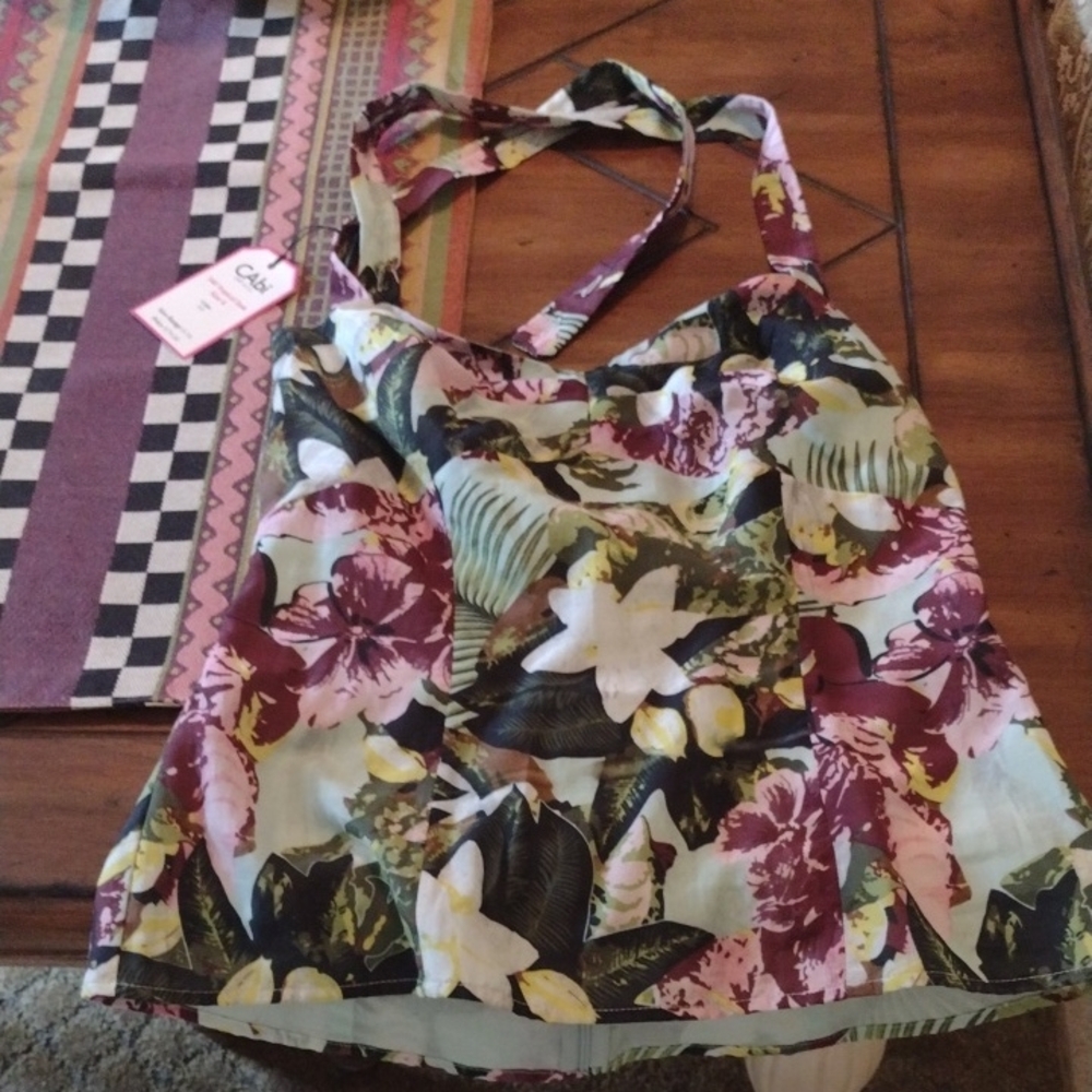 Cabi Multicolor Floral Halter Criss- Cross Top
